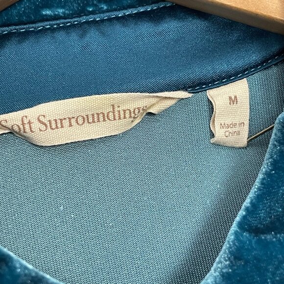 Soft Surroundings Velvet Top Blouse Button-Up Stretch Sz Medium Teal Long Sleeve - Picture 7 of 15